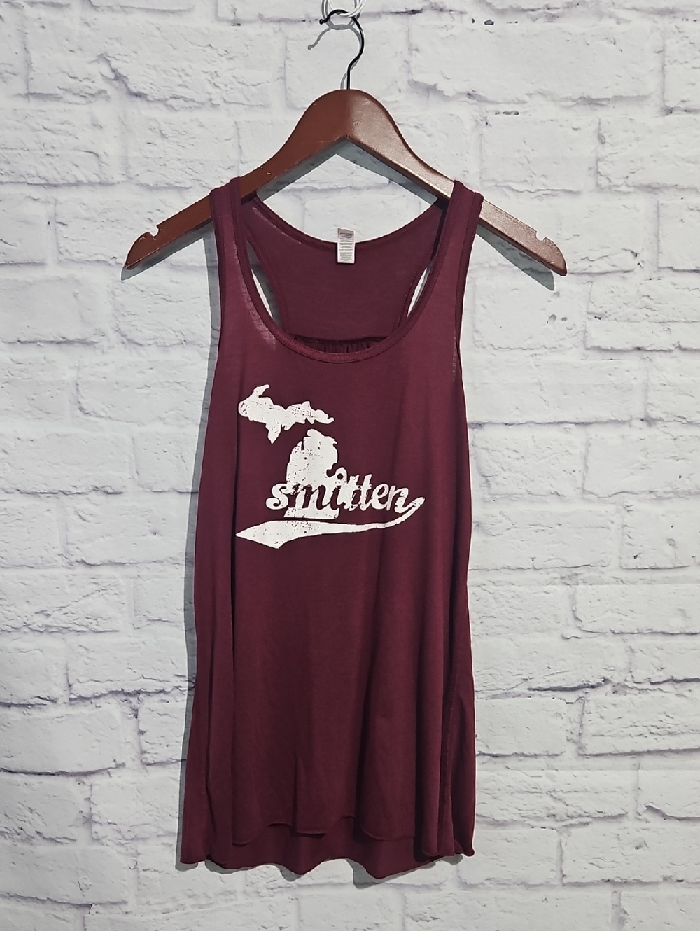 Bella Canvas Burgundy Racerback Tank with White Michigan 'Smitten' Print